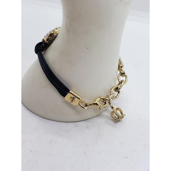 VTG Juicy Couture Rhinestone Heart Bracelet Black Cord Adjustable Crown Charm - Picture 2 of 16